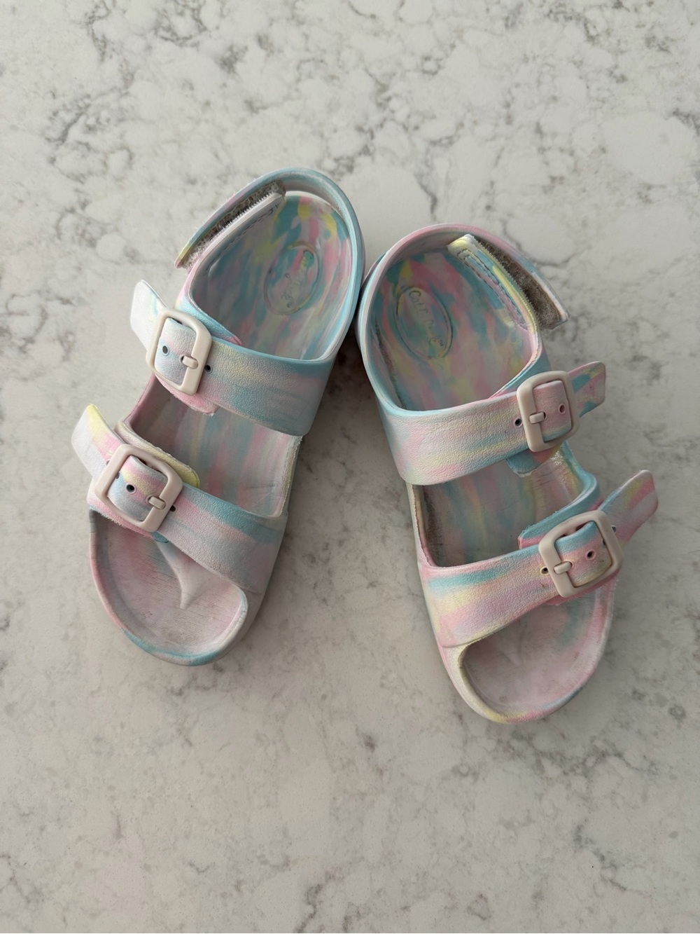 Cat & Jack Pastel Tie-Dye Double Buckle Sandals - Pink, Blue, Yellow